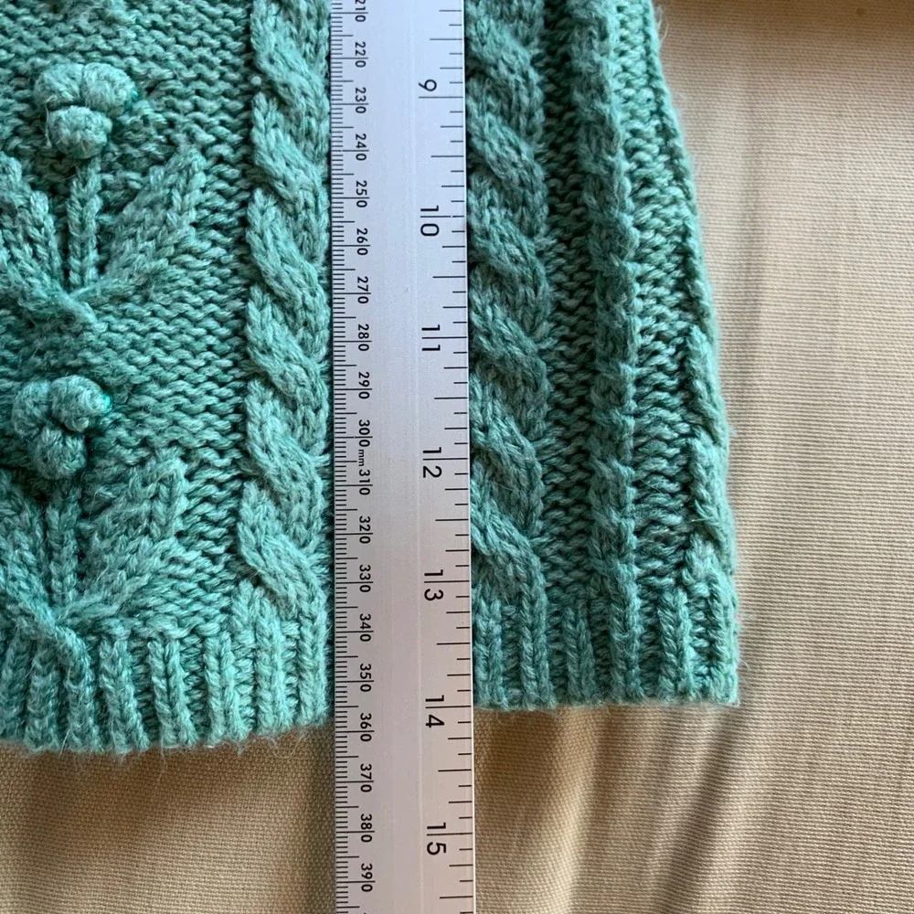 Mini Boden Kids Cardigan Sweater Chunky Green Cable Knit Floral Bobble Girl 3-4Y